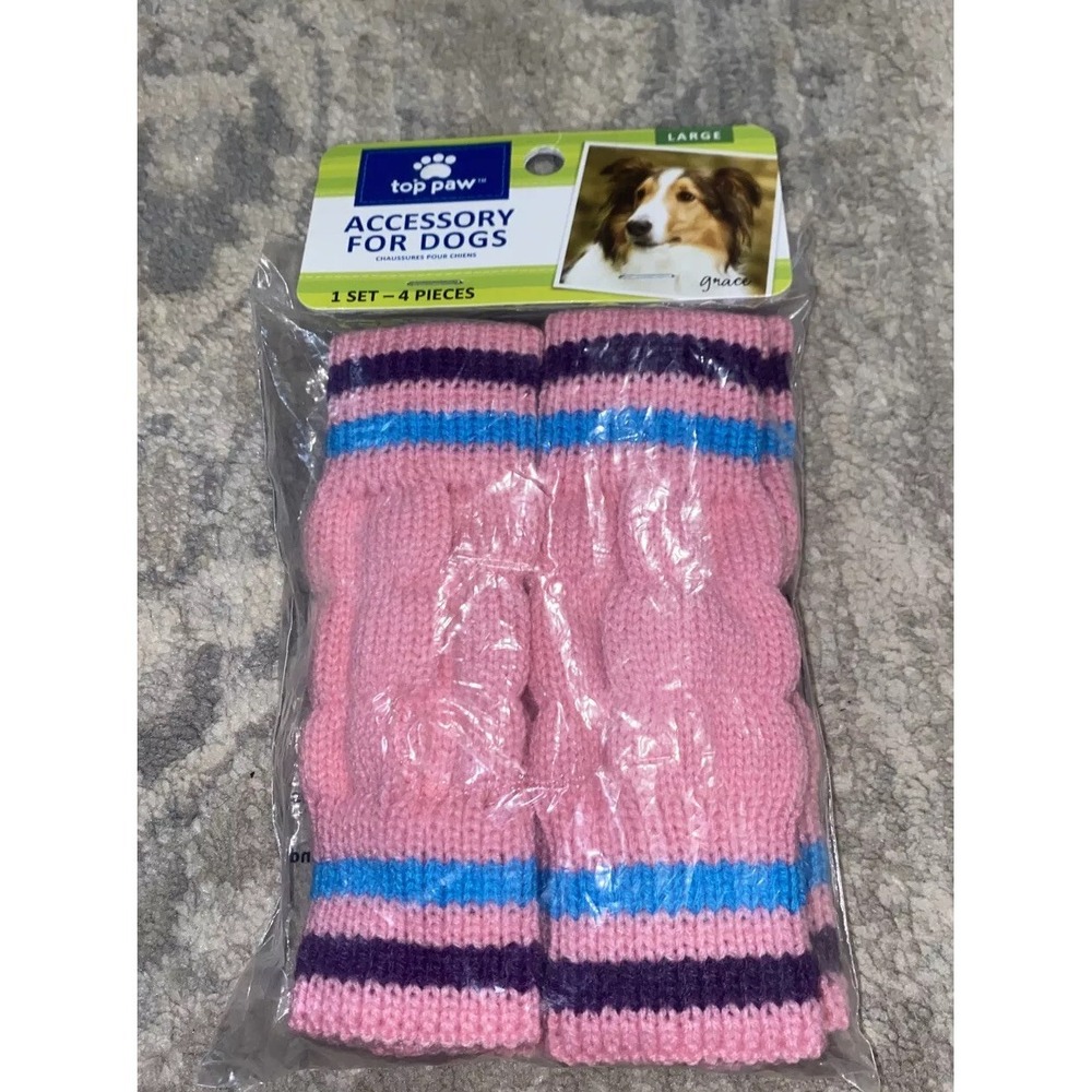 New TOP PAW Dog Footwear‎ Socks Size Large Striped Socks Pink